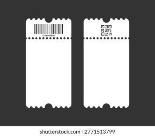 Paper Ticket Icon Set. Perforated ticket and stub icons. Event admission and travel symbols. Cinema pass and concert design. Retro movie pass and raffle
