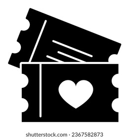 Billetes de papel con icono de corazón sólido, concepto de fecha y romance, invitación, señal de vector de tarjeta sobre fondo blanco, icono de estilo glifo para concepto móvil y diseño web. Gráficos vectoriales