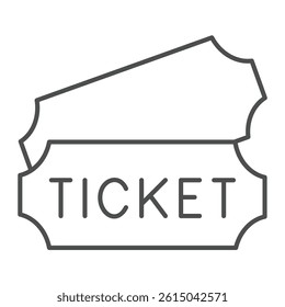Paper tickets pair thin line icon, city museum concept. Vector graphics. Museum event ticket sign on white background, outline style icon for mobile or web design