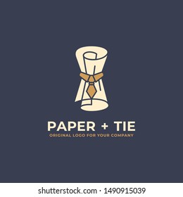 Paper and tie logo. creative, abstract logo design inspiration. can be used as symbols, brand identity, company logo, icons, or others. Color and text can be changed according to your need.