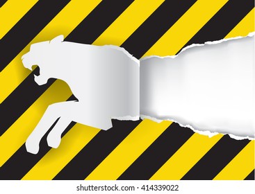 Paper Tiger Construction Sign Background.
Paper silhouette of tiger ripping paper background with construction sign with place for your text or image. Vector available.
