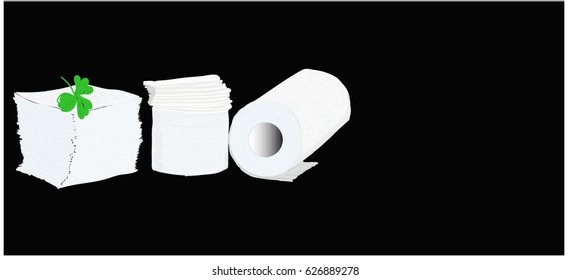 Paper tissue, paper towel and napkins on black background.	 Copy space.