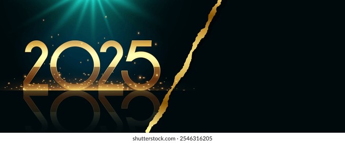 Fondo de pantalla brillante de la víspera de Año Nuevo de 2025 rasgado de papel con el Vector del copyspace