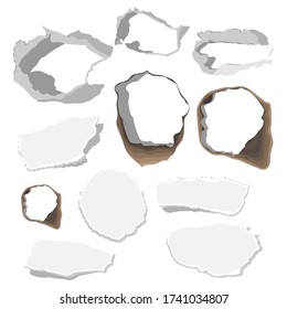 Paper torn hole vector set isolated on a white background.