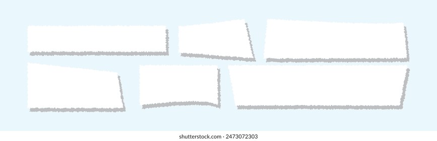 Paper torn rip edge strip piece. Vector white ripped page. Lacerated sheet element, isolated shred fragment. Scrapbook blank header. Ragged cardboard set, rough border, tattered note collection