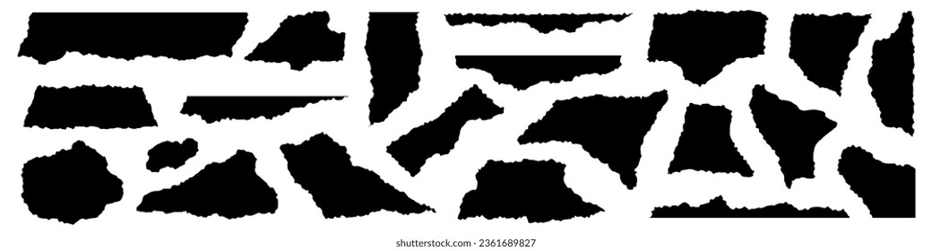 Paper with torn and rip texture, resembling newspaper edge. depiction of scrap sheet. note shape framed for various applications. Flat vector illustrations isolated in background.