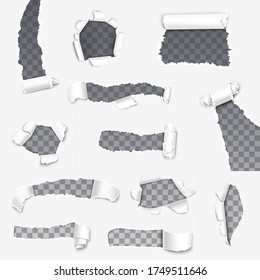 Paper torn rips, holes and rolled flaps, realistic