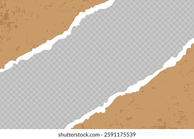 Paper torn stripes, with torn edges two sheets of paper on transparent background