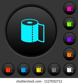 Paper towel dark push buttons with vivid color icons on dark grey background