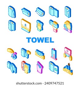 paper towel kitchen roll tissue icons set vector. clean toilet, wipe, napkin, bathroom wet, table, cleaning dry, hands cleanliness paper towel kitchen roll tissue isometric sign illustrations
