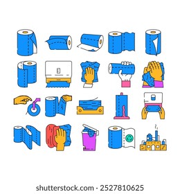 Toalla de papel Toalla de papel Toalla de papel de cocina Toalla de papel de papel de papel de papel de papel de papel de papel de papel de papel de papel de papel de Vector de limpieza, toallita, servilleta, cuarto de baño húmedo, mesa, limpieza en seco, limpieza de manos Toalla de papel de cocina Rollo de papel de papel de papel de color Ilustraciones de contorno