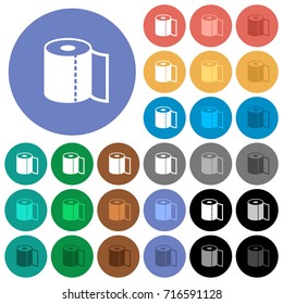 Paper towel multi colored flat icons on round backgrounds. Included white, light and dark icon variations for hover and active status effects, and bonus shades on black backgounds.