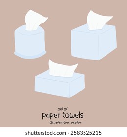 Paper towel. Papers tissue box. sanitary wrap napkin clean kitchen household used bathroom hygiene vector illustration. Roll paper white