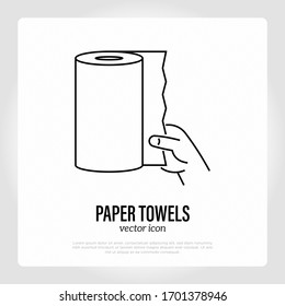 Paper Towel Roll. Thin Line Icon. Tissue For Absorption, Cleaning. Vector Illustration.