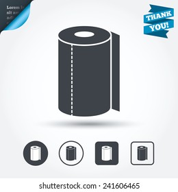 Paper towel sign icon. Kitchen roll symbol. Circle and square buttons. Flat design set. Thank you ribbon. Vector
