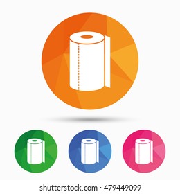 Paper towel sign icon. Kitchen roll symbol. Triangular low poly button with flat icon. Vector