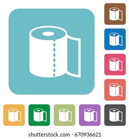 Paper towel white flat icons on color rounded square backgrounds