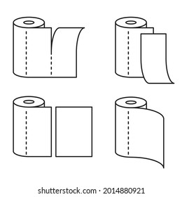 Paper towels for bathroom and toilet - flat icon in thin line with 4 different variations. Flat isolated vector pictogram