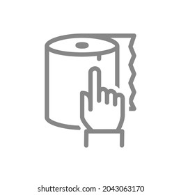 Paper towels and hand cursor line icon. Paper roll, napkin, online shopping, HoReCa products symbol