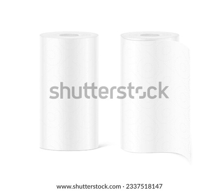 Paper towels mockup set. Vector illustration isolated on white background. Front view. Can be use for template your design, presentation, promo, ad. EPS10.