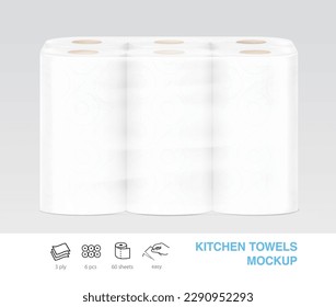 Paper towels in shrink film mockup. Vector illustration. Can be use for template your design, presentation, promo, ad. EPS10.	