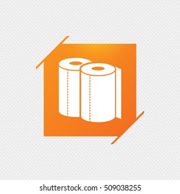 Paper towels sign icon. Kitchen roll symbol. Orange square label on pattern. Vector