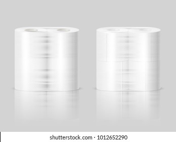 Paper towels or tissue toilet rolls standing on polished surface 2 realistic images gray background vector illustration 