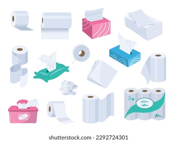 Paper towels. Wet dry napkin for cleaning and hygiene toilets recent vector stylized template