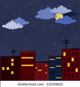 Paper town at night. Creative ve?tor background