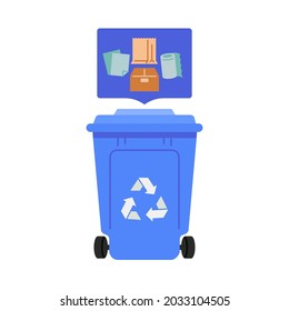 Paper trash bin vector illustration. Waste segregation concept. Flat style design. Colorful graphics