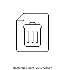 Paper and trash can. Delete file, remove document icon line style isolated on white background. Vector illustration