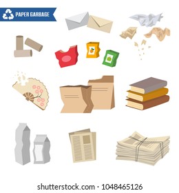 Paper trash on white background. Ecology and recycle concept. Vector Illustration.