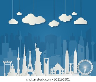 paper travel background Landmark Global Travel And Journey Infographic Vector Design Template. illustration