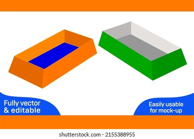 Paper tray box die cut template and 3D tray box design
