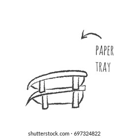 Paper tray icon in hand drawn style for web and creative design. Vector illustration. Isolated on white