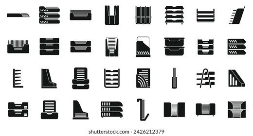Los iconos de la bandeja de papel establecen un vector simple. Almacenamiento en rack de oficina. Trabajo de archivo