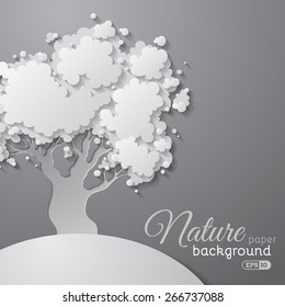 Paper tree background. Vector tree on paper background. There is place for text on right side.