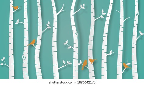 Paper tree and birds family on light green background.
Vector illustrator design in paper art concept.