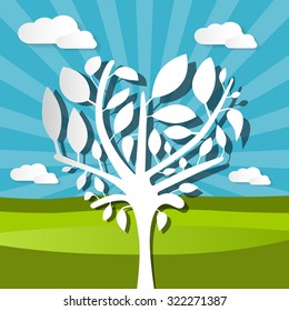 Paper Tree on Field Nature Background Vector