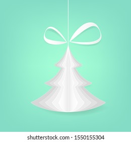 Paper tree ornament for Christmas and New Year decorations isolated on red background, Paper art illustration vector