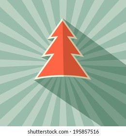 Paper Tree Retro Vector Illustration on Green Background