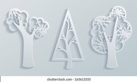 Paper trees. Vector illustration for your design. Paper template. EPS 10.