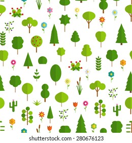 Paper Trendy Flat Trees and Flowers Seamless Pattern Vector Illustration EPS10