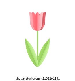 Paper tulip. Tulips. Flat icon of tulip. 8 March. Womens day.