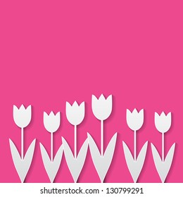 Paper tulips on pink background