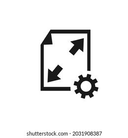 paper with two arrows in it and a settings icon below it