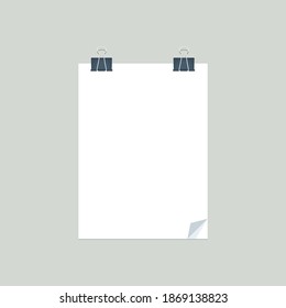 The Paper with two binder clippers. Isolated Vector Illustration