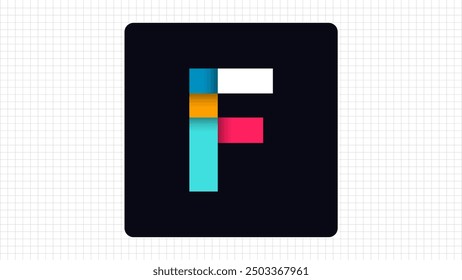 Paper Typography F Letter Creative Logo, Stylish Colorful F Letter Minimal Logo Sign, F Character Logo Symbol