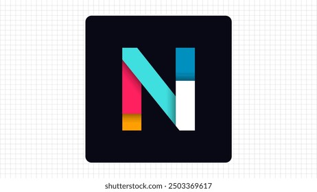 Paper Typography N Letter Creative Logo, Stylish Colorful N Letter Minimal Logo Sign, N Character Logo Symbol