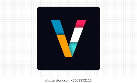 Paper Typography V Letter Creative Logo, Stylish Colorful V Letter Minimal Logo Sign, V Character Logo Symbol